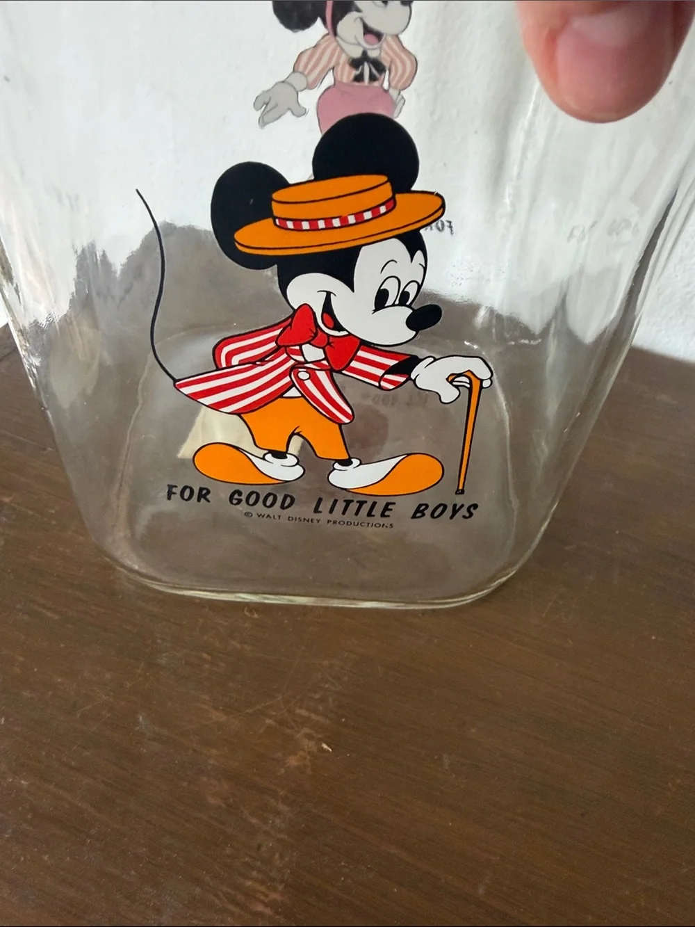 Vintage Minnie and Mickey Mouse Glass Canister - Clear with Red Accent
